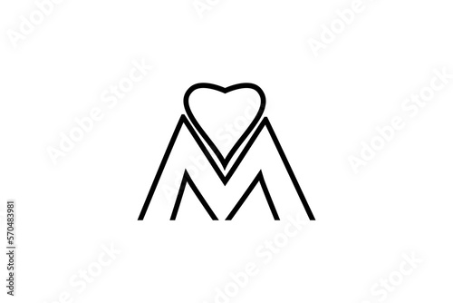 Initial / Letter M with Heart Love logo design inspiration