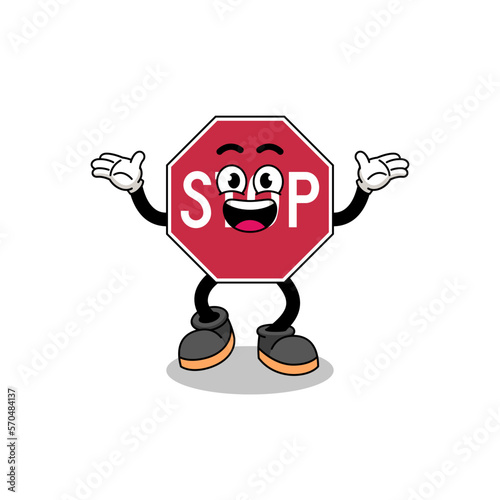 stop road sign cartoon searching with happy gesture