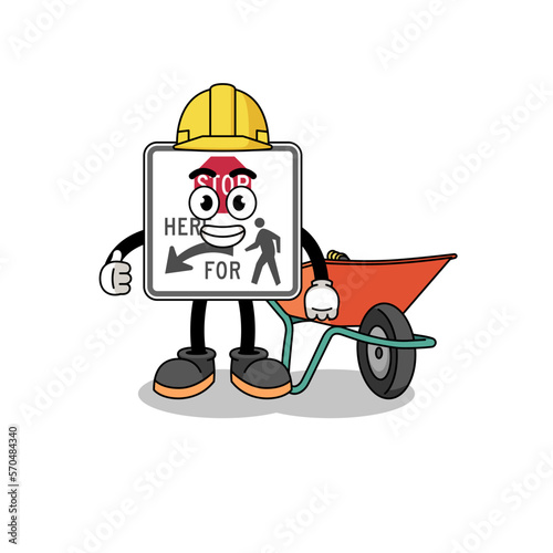 stop here for pedestrians cartoon as a contractor