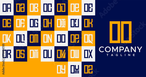 Simple abstract line square box initial letter O OO logo design set