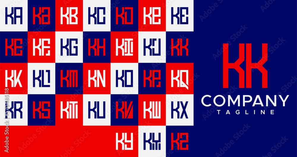 Simple abstract line square box initial letter K KK logo design set Simple abstract line square box initial letter K KK logo design set