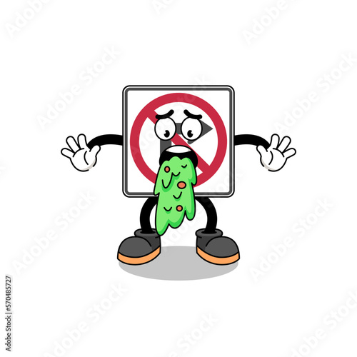 no right turn road sign mascot cartoon vomiting