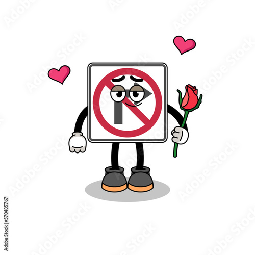 no right turn road sign mascot falling in love