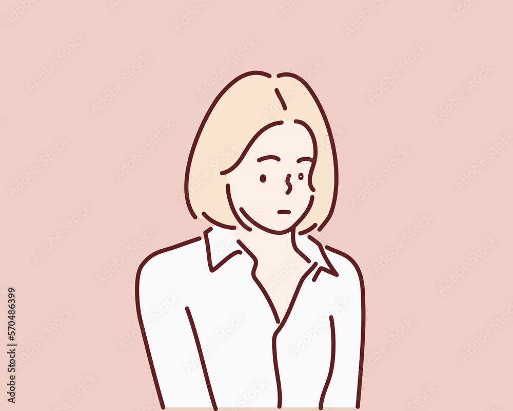 young woman wearing white shirt. Hand drawn style vector design illustrations.