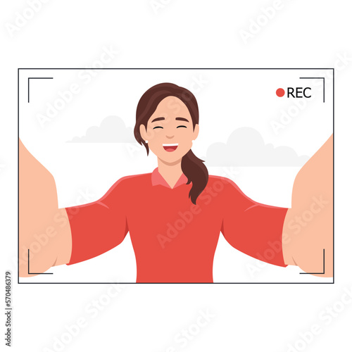 Young woman popular leading online stream channel on internet video hosting. Flat vector illustration isolated on white background