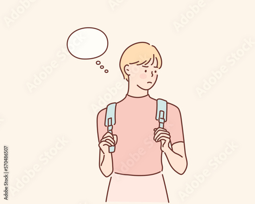 Sullen serious upset business woman or young student university girl. Hand drawn style vector design illustrations.