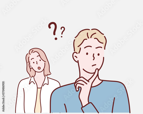 Thoughtful people. Hand drawn style vector design illustrations.
