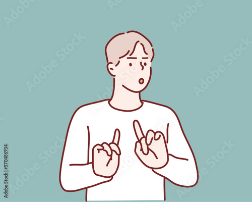 Oh no, stop there. Serious man rejects offer, pulls palms in no gesture, asks to stop this. Hand drawn style vector design illustrations.