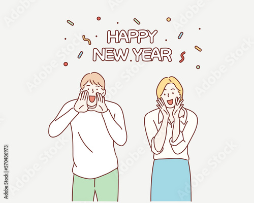 Happy new year. Hand drawn style vector design illustrations.