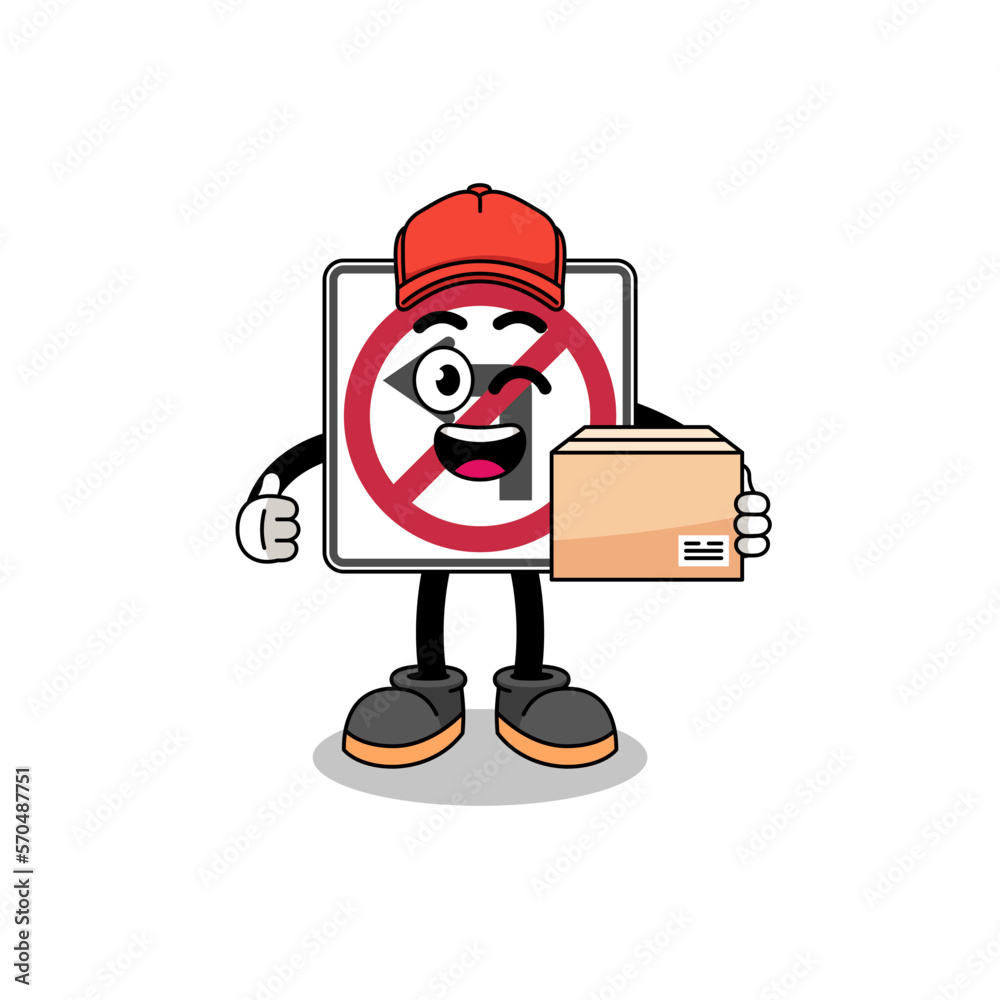 no left turn road sign mascot cartoon as an courier no left turn road sign mascot cartoon as an courier
