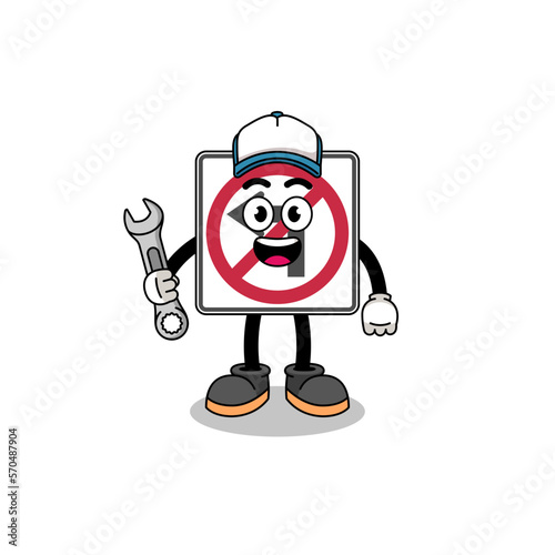 no left turn road sign illustration cartoon as a mechanic