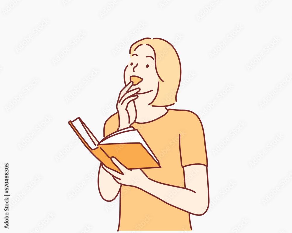 Woman reading a book. Hand drawn style vector design illustrations.