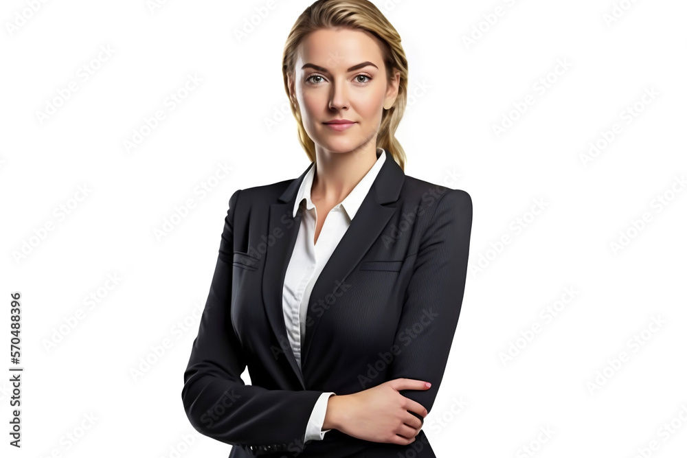 Portrait of a middle aged attractive business woman wearing suit isolated on white background generated by AI Portrait of a middle aged attractive business woman wearing suit isolated on white background generated by AI
