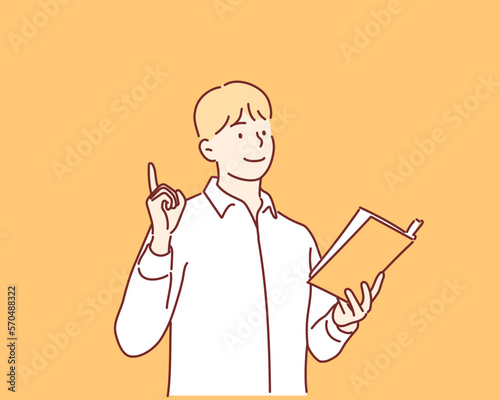 Man reading a book. Hand drawn style vector design illustrations.