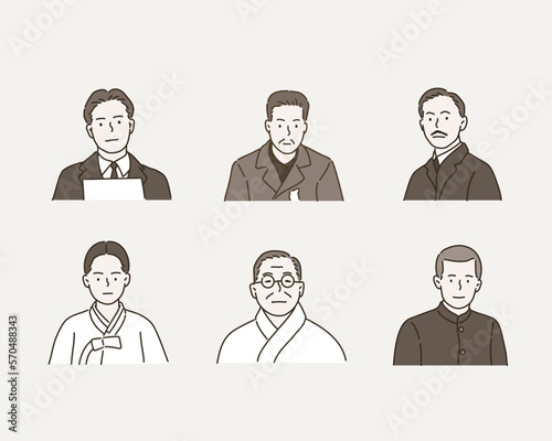 Korean independence fighters portrait. Hand drawn style vector design illustrations.