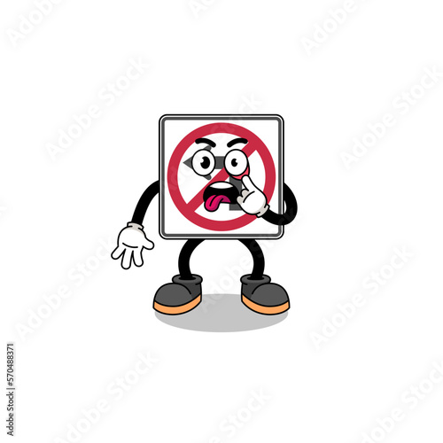 Character Illustration of no left turn road sign with tongue sticking out
