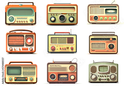 Flat design old retro radio Realistic illustration of an old radio receiver of the last century generated by AI