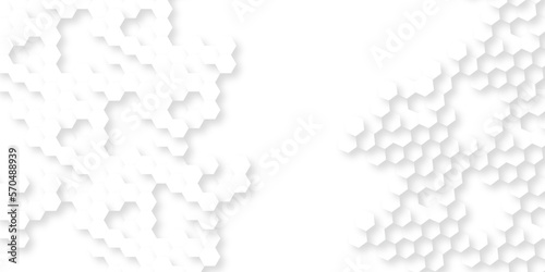 Abstract white background with hexagonal shapes and Surface polygonal pattern with glowing hexagons background. hexagon concept design abstract technology background.