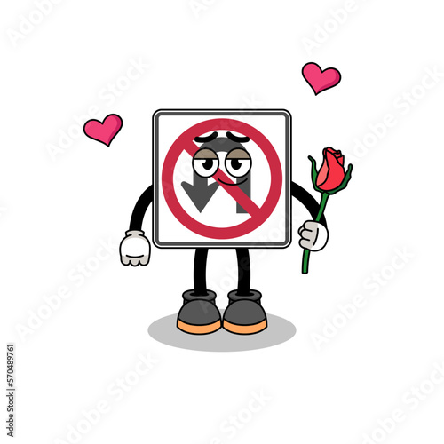 no U turn road sign mascot falling in love