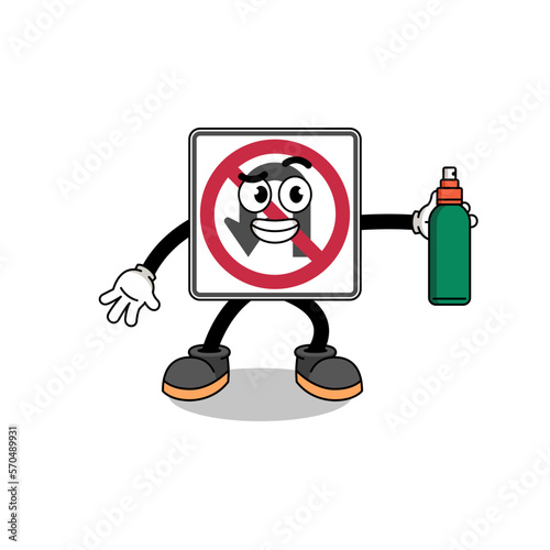 no U turn road sign illustration cartoon holding mosquito repellent