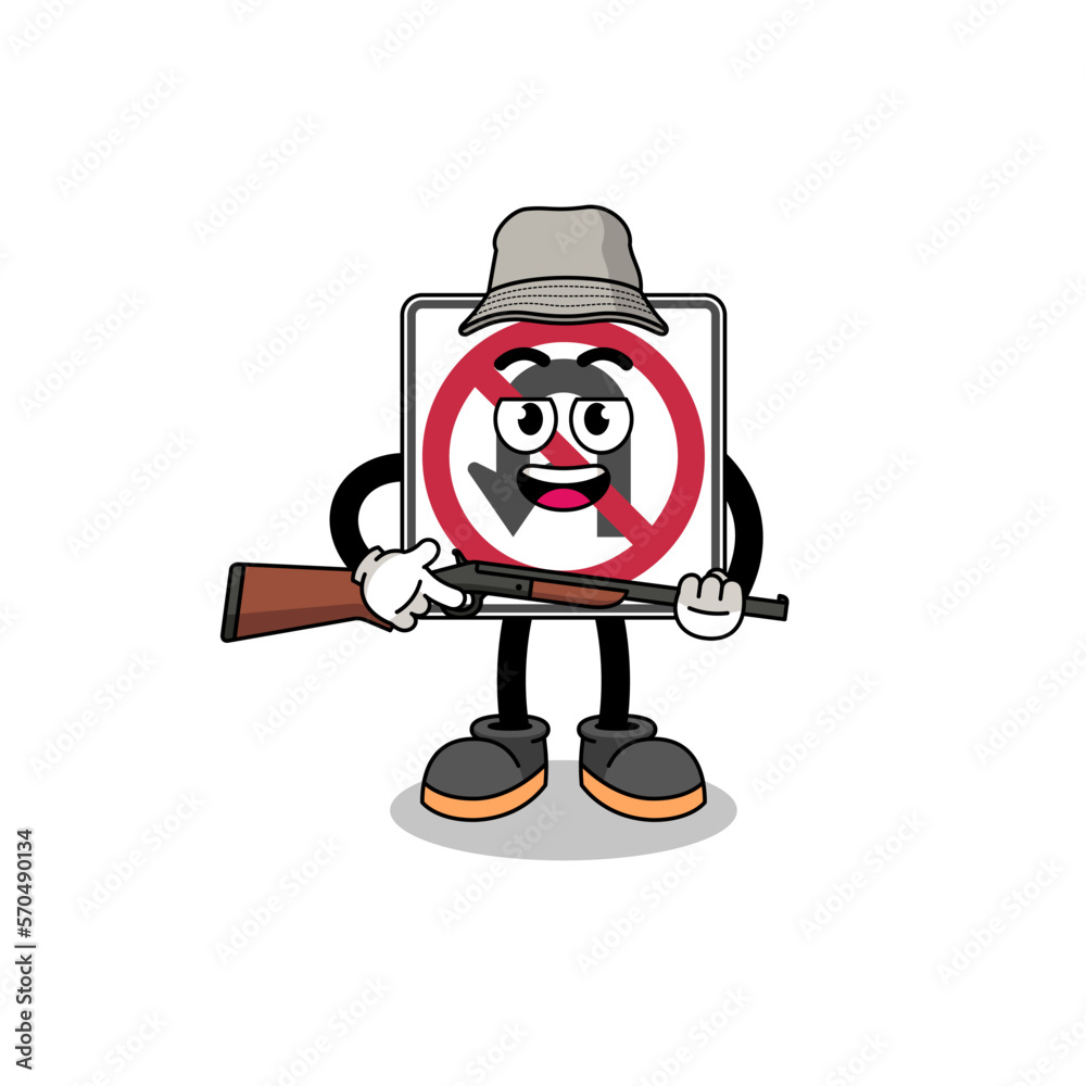 Cartoon Illustration of no U turn road sign hunter Cartoon Illustration of no U turn road sign hunter