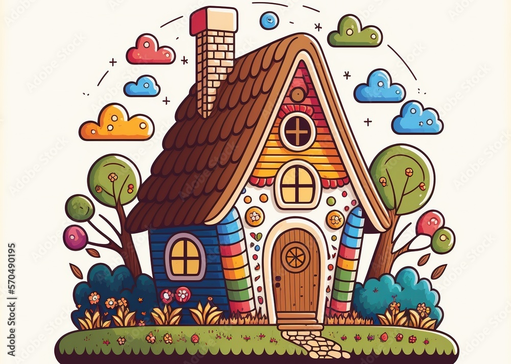 colorful gingerbread house with whimsical design made with generative ai, vector style, flat, illustration, cartoon, line