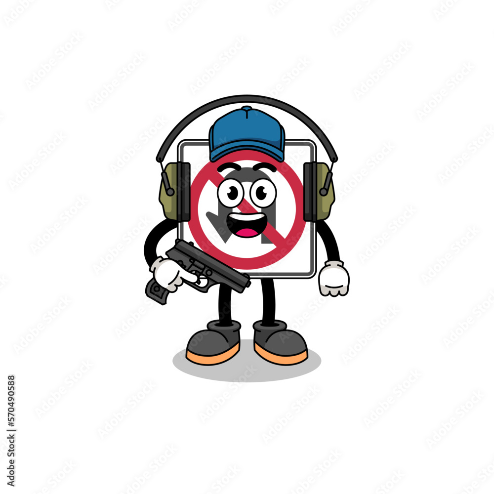 Character mascot of no U turn road sign doing shooting range Character mascot of no U turn road sign doing shooting range