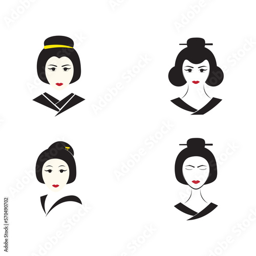 Set of Geisha face icon illustration