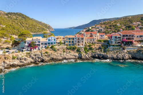aerial view of the beautiful Assos village in kefalonia island, ionian, west Greece. © valantis minogiannis