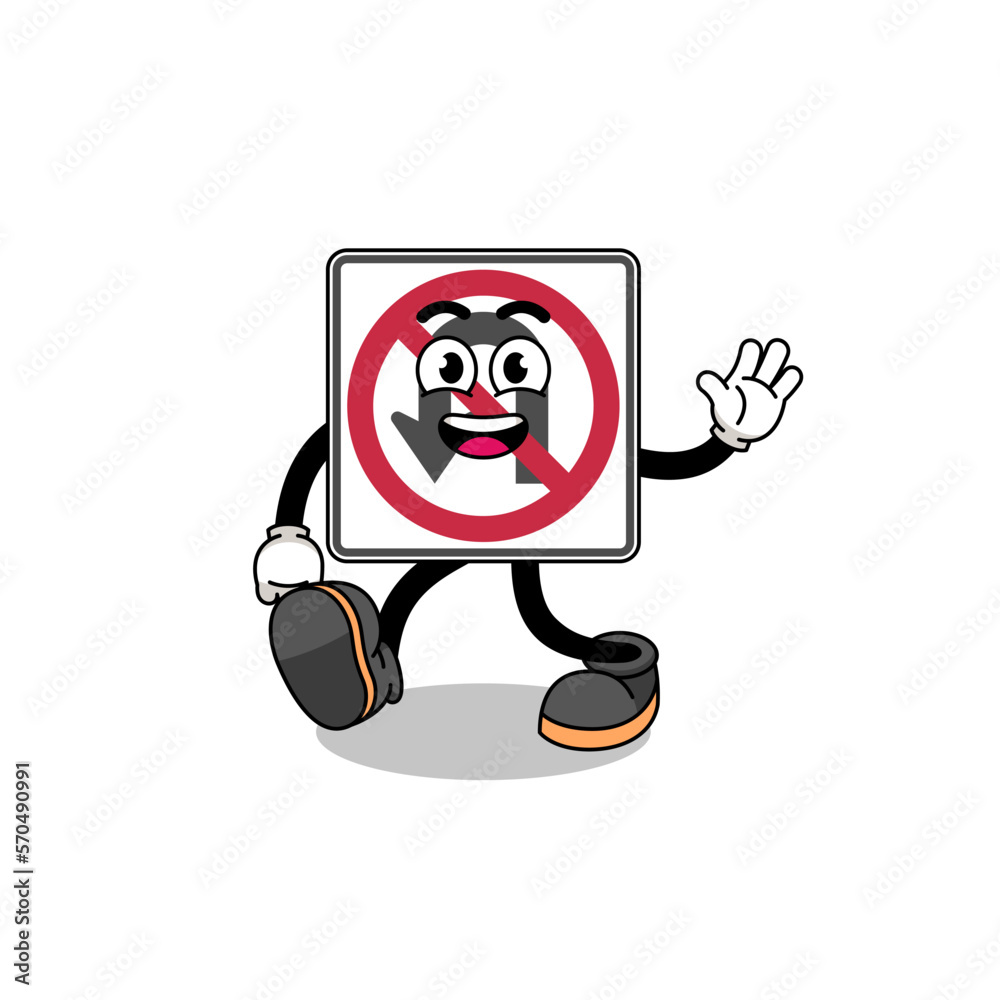 no U turn road sign cartoon walking