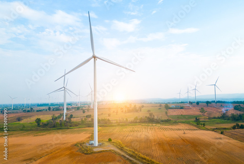  farm Wind turbines generate electricity from wind energy.