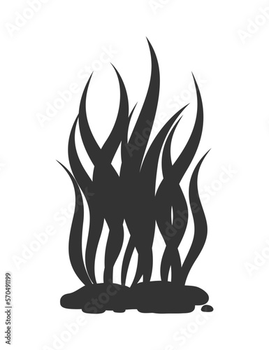Seaweeds underwater plant silhouette vector illustration. Aquarium, ocean and marine algae water seafood.