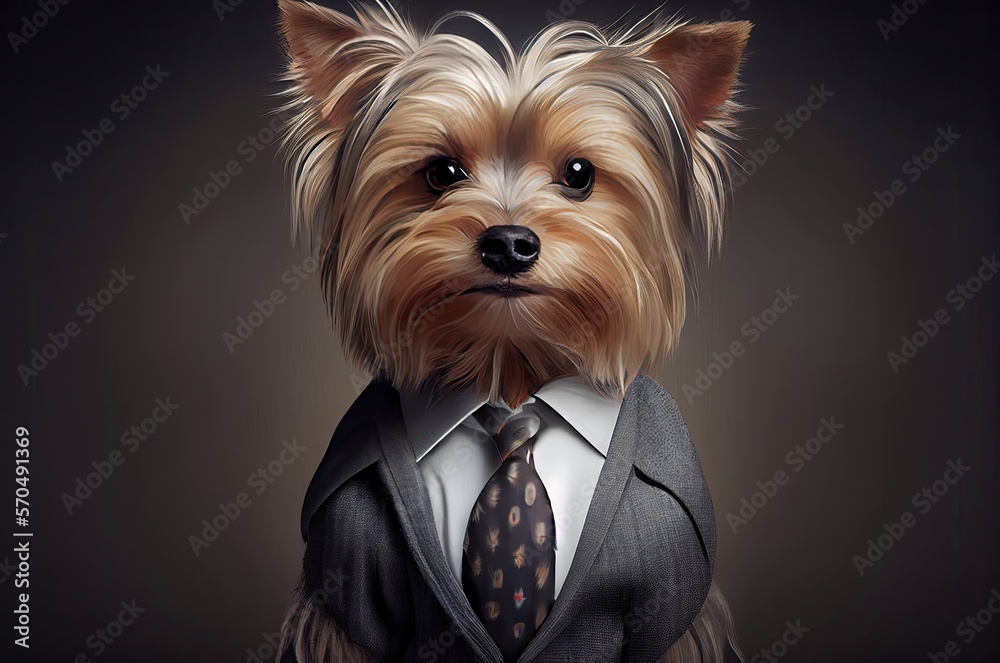 Yorkshire Terrier In A Suit Dressed Well Generative AI