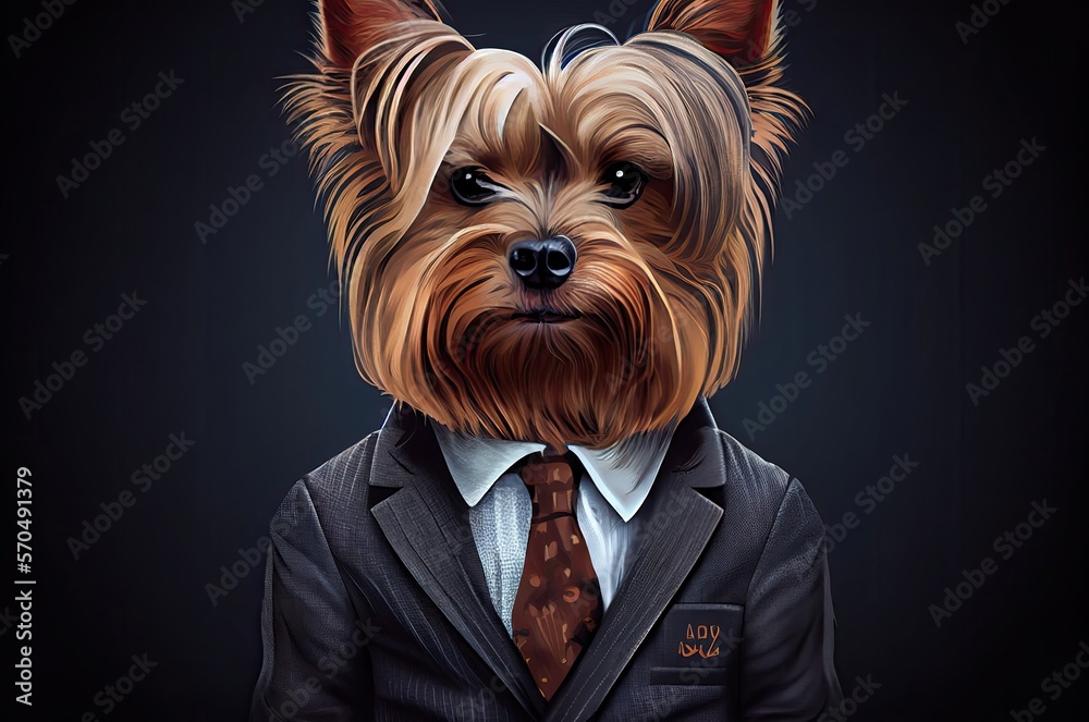 Yorkshire Terrier In A Suit Well Dressed Generative AI