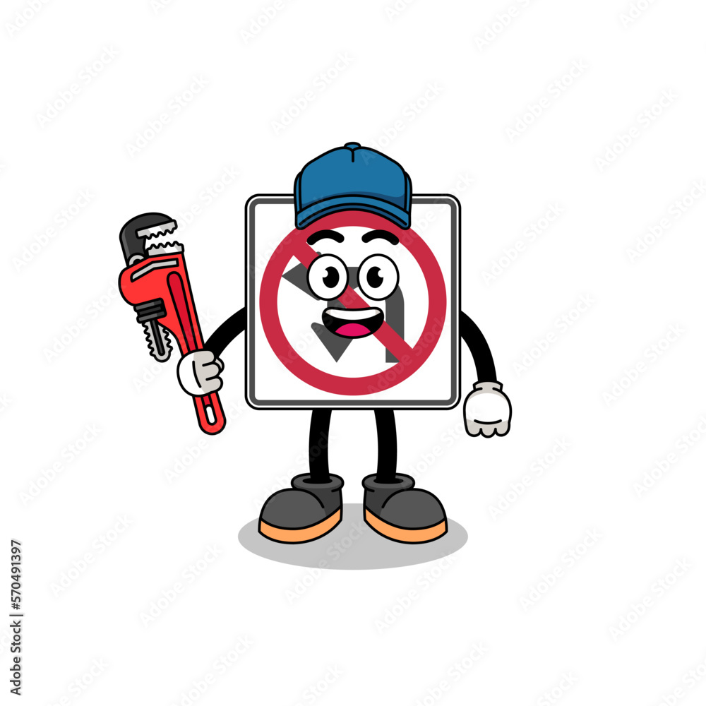 no left or U turn road sign illustration cartoon as a plumber no left or U turn road sign illustration cartoon as a plumber