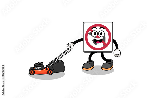 no left or U turn road sign illustration cartoon holding lawn mower
