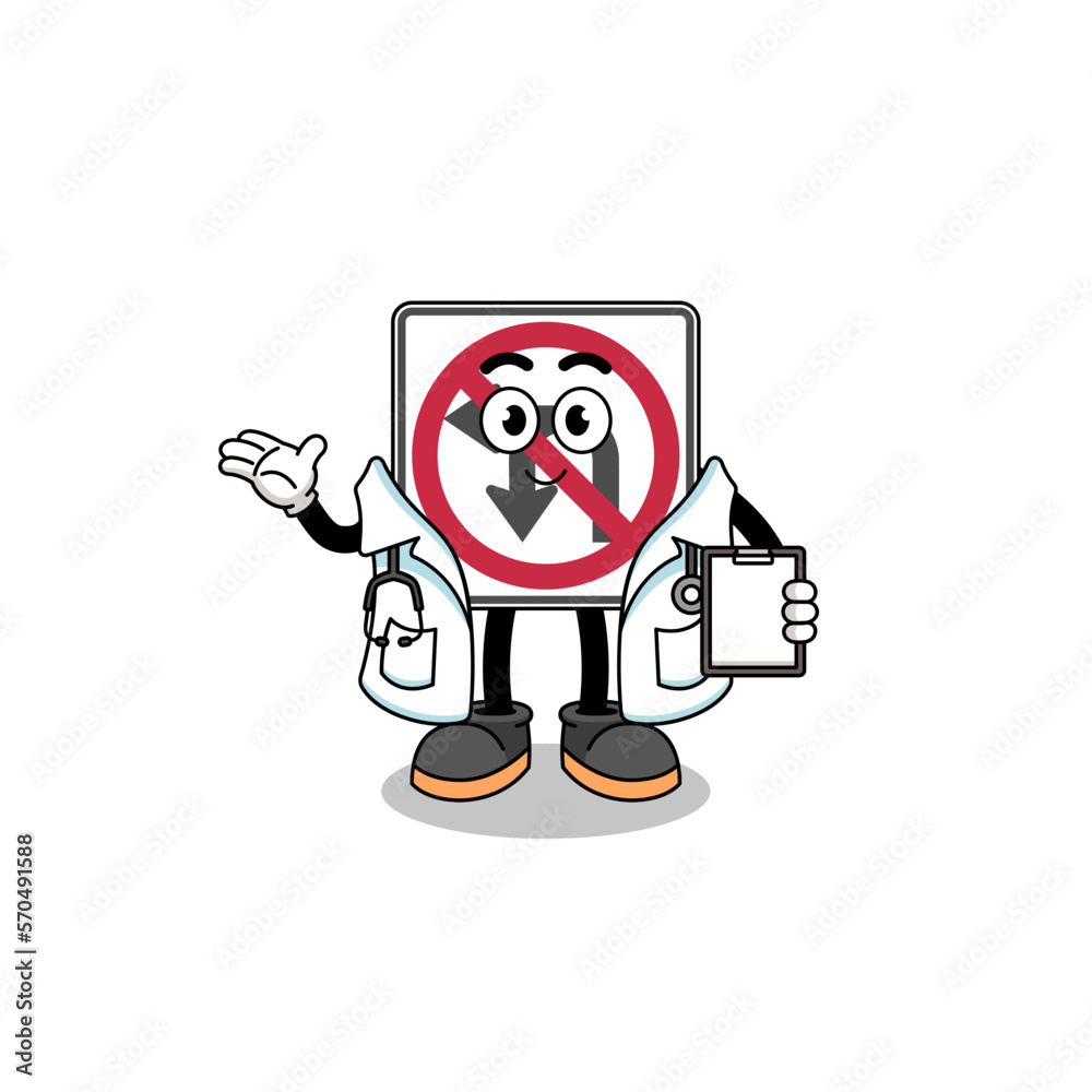 Cartoon mascot of no left or U turn road sign doctor