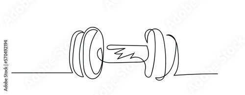 Single continuous line drawing dumbbells flat icon. Thin line signs for design logo, visit card. Outline symbol for web design or mobile app. Dumbbells outline pictogram. One line draw graphic vector