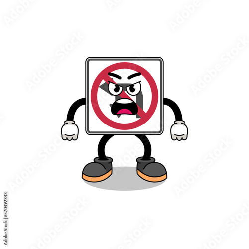 no left or U turn road sign cartoon illustration with angry expression