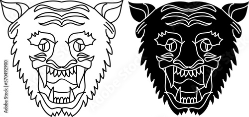 Tiger head vector isolate on white background.traditional tattoo tiger head