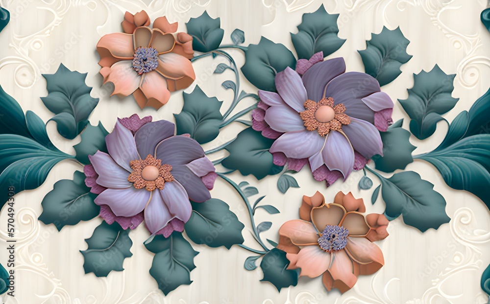 Flower wall Decor, Digital Wall Tile Design, Wall tiles Decor on Marble