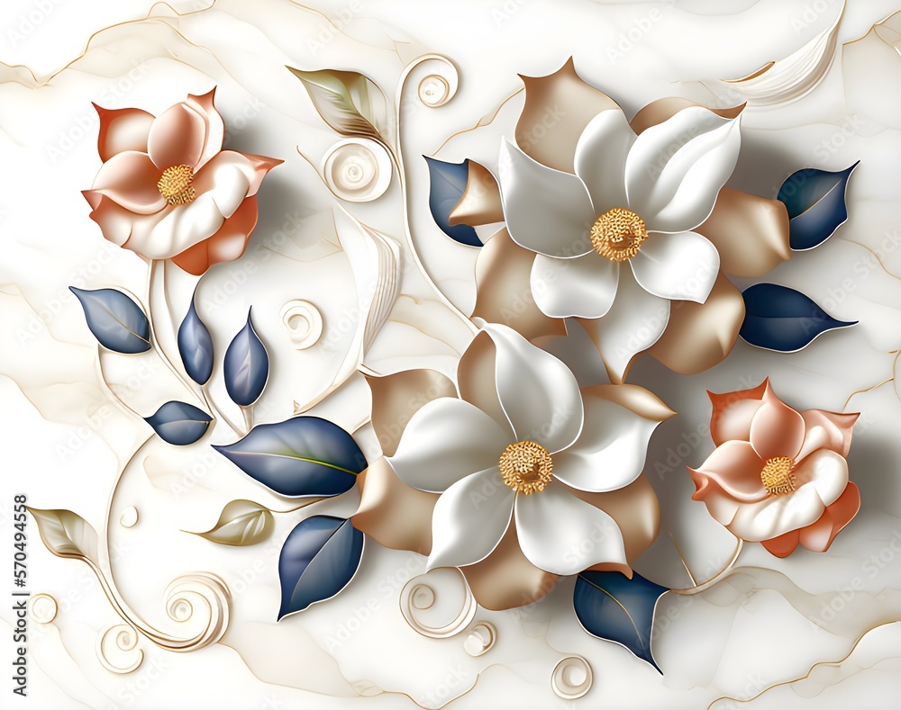 Flower wall Decor, Digital Wall Tile Design, Wall tiles Decor on Marble