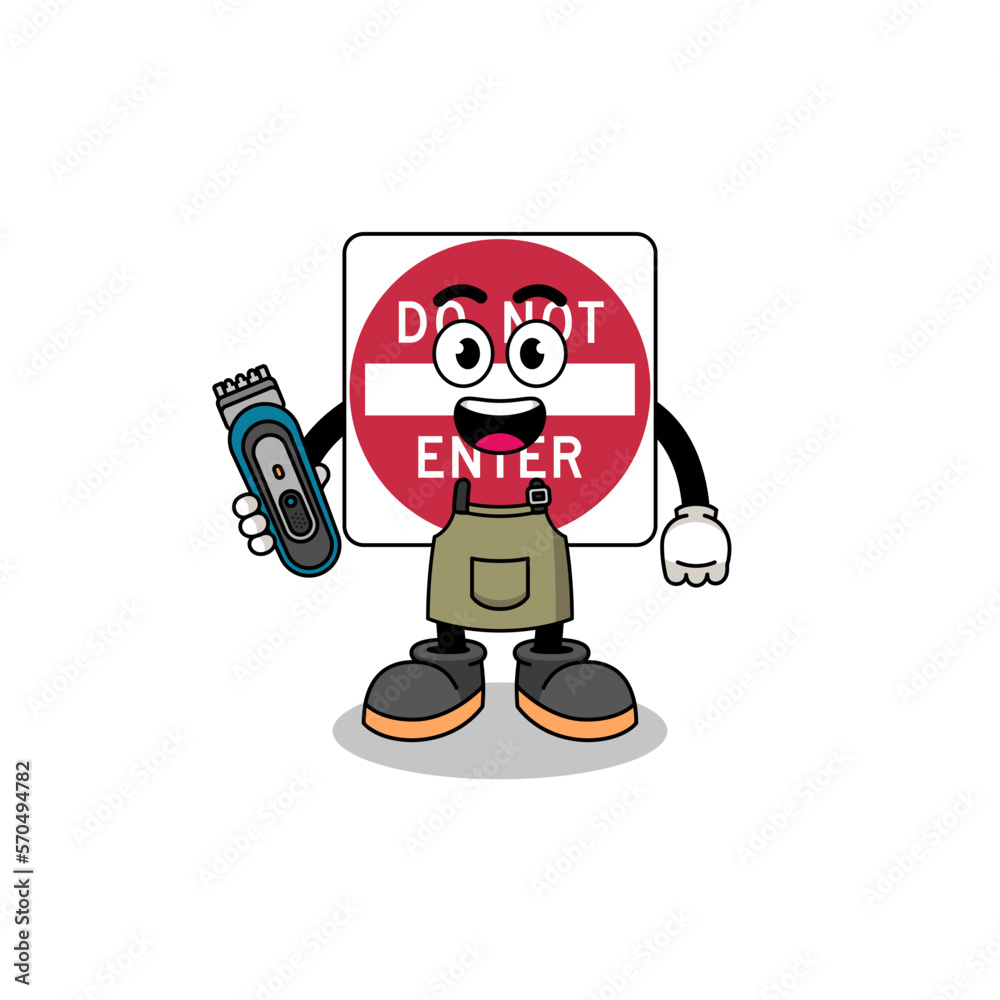 Cartoon Illustration of do not enter road sign as a barber man