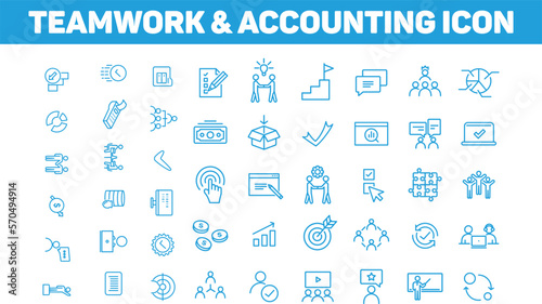 Teamwork and accounting line icons collection. vector illustration