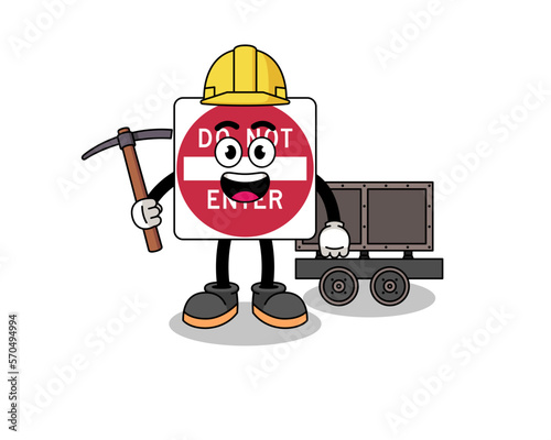 Mascot Illustration of do not enter road sign miner