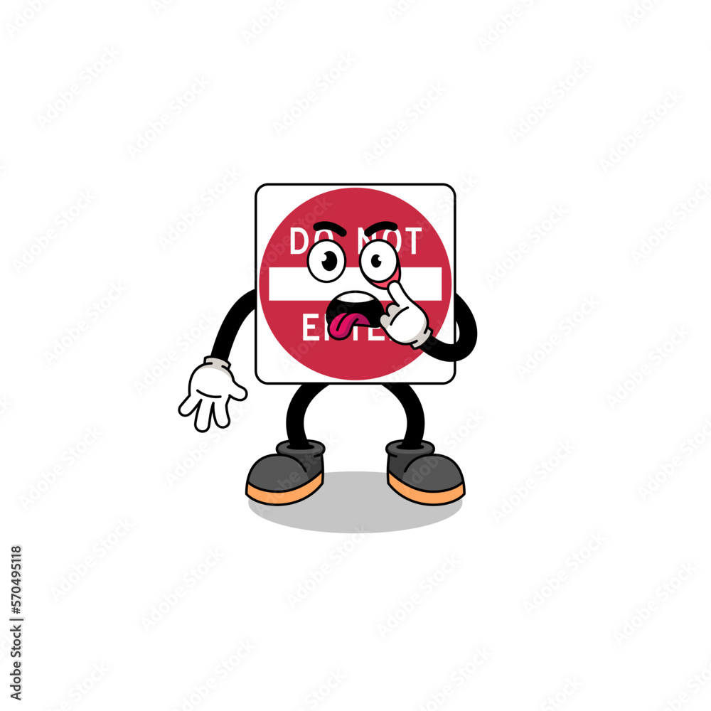 Character Illustration of do not enter road sign with tongue sticking out