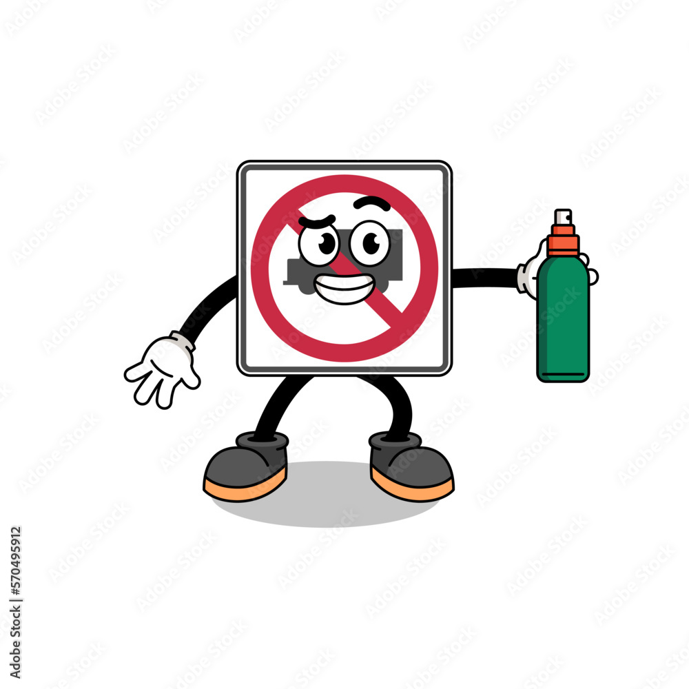 no trucks road sign illustration cartoon holding mosquito repellent