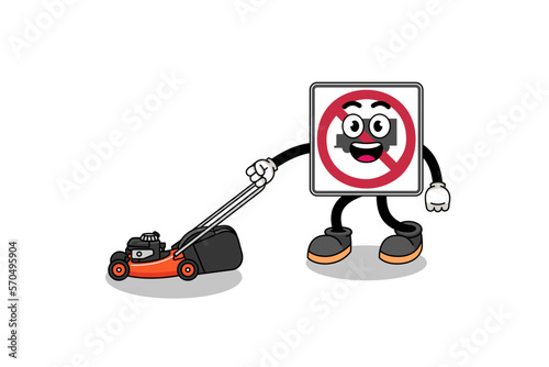 no trucks road sign illustration cartoon holding lawn mower