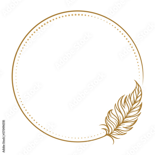 Vector boho style feathers round frame on the white background
