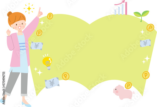 資産運用について考える若い女性のイメージイラスト素材